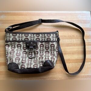 Etienne Aigner cloth and leather cross body bag